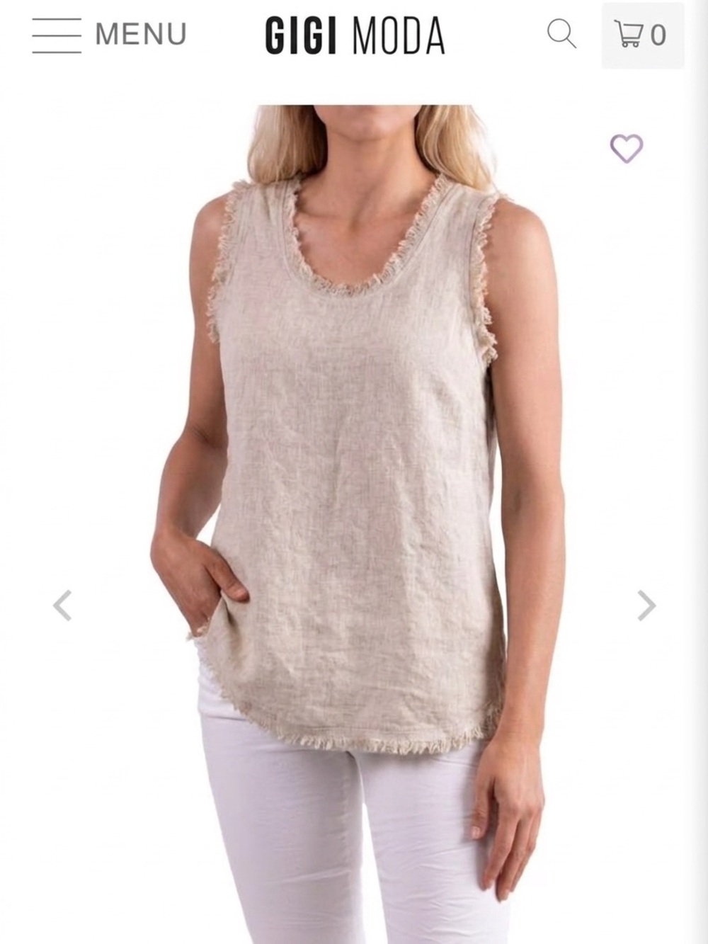 GIGI MODA Women's Frayed Edge Sleeveless linen Tank